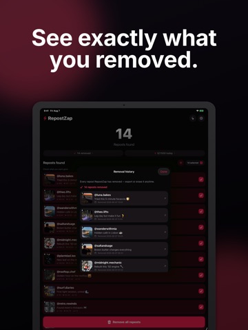 RepostZap: Repost Remover iPad screenshot