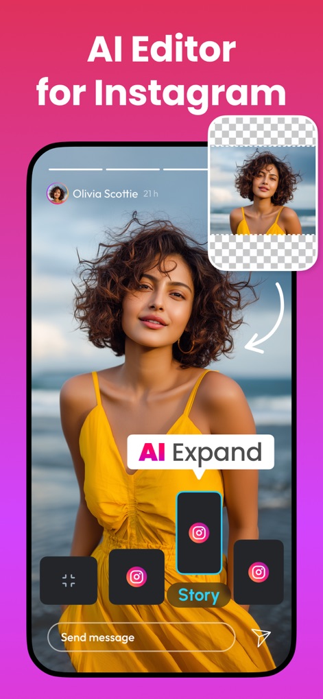 Edit Up: AI Photo Video Editor - Cet outil permet aux utilisateurs d'étendre facilement leurs images pour s'adapter aux formats Instagram, garantissant une composition parfaite pour les Stories grâce à la fonctionnalité AI Expand.