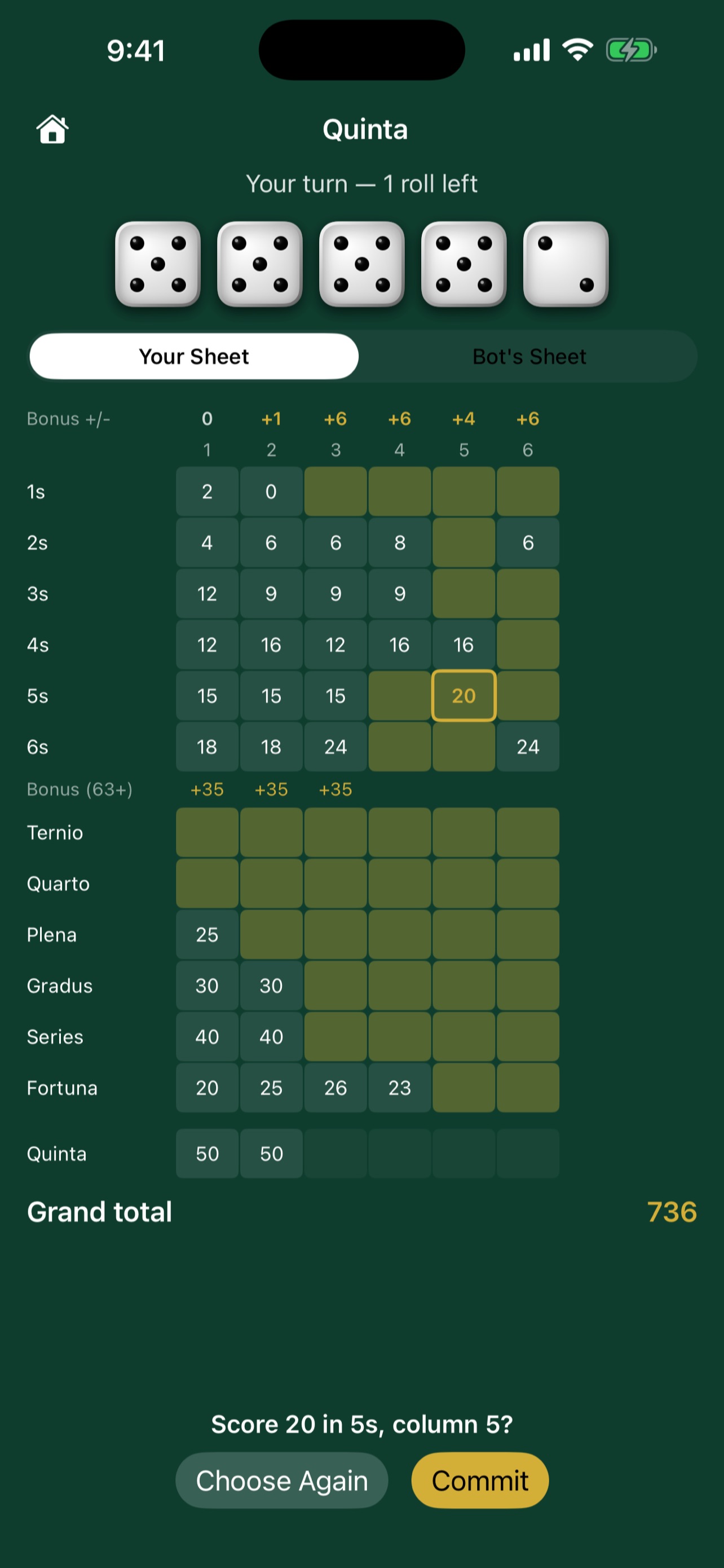 Screenshot 2 of Quinta: Dice Game