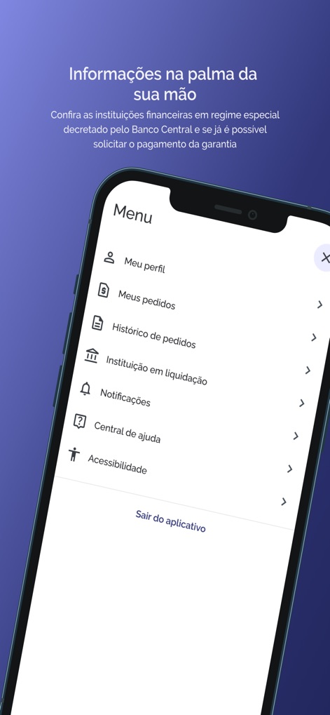 FGC - The app provides a comprehensive side menu, offering quick access to 'Meu perfil' and 'Histórico de pedidos' for efficient management of user information and requests.