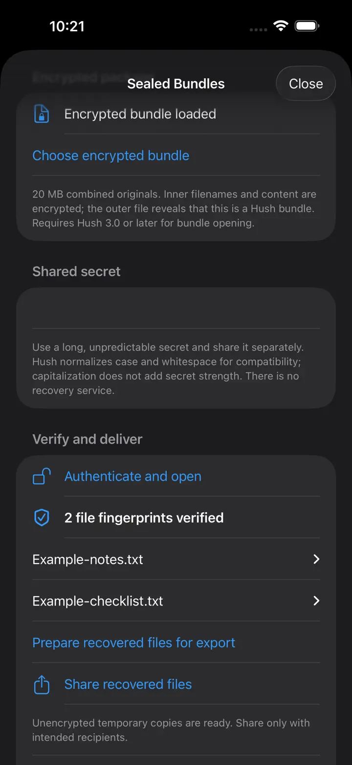 Hush Secret Text: Encryption iPhone 6.7" screenshot 3: Seal several files together