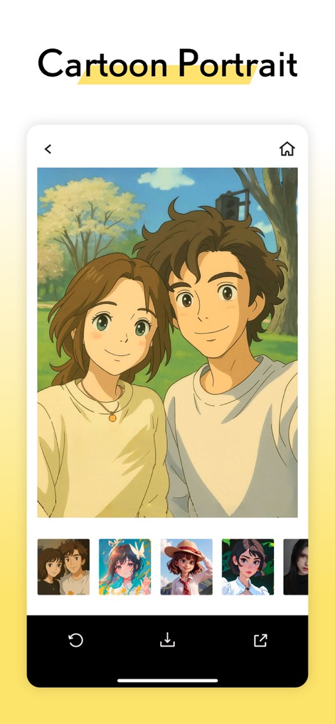 LOOX: Face Shape Finder - Trasforma le tue foto in affascinanti opere d'arte animate, come questo delicato stile "Ghibli", scegliendo tra molteplici estetiche per i tuoi ritratti.