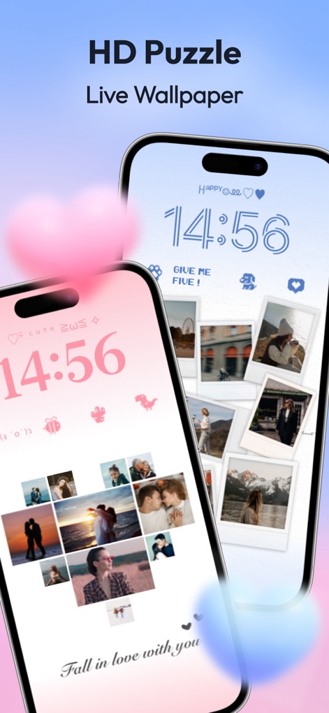 Mico - Widget & Live Wallpaper - Craft unique lock screens with the HD Puzzle Live Wallpaper, allowing for stunning heart-shaped photo collages and Polaroid-style layouts.