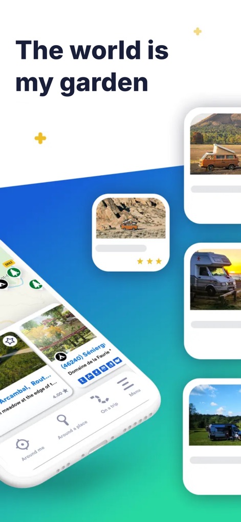 park4night - Users can explore diverse location photos and instantly see community-contributed star ratings, guiding them to perfect destinations.