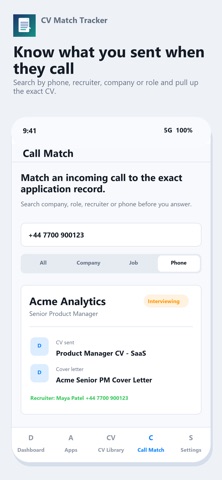 CV Match Tracker screenshot
