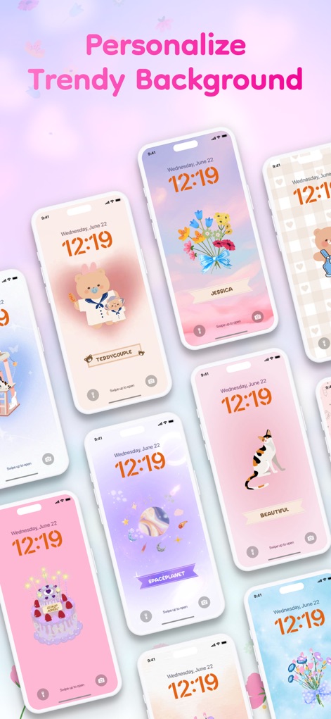 FloralWhisper: Lovely Language - このアプリでは、テディベアや猫などのテーマが施された複数の個性的な壁紙と、可愛らしいパステルカラーの背景で、ユーザーのデバイスを魅力的に彩ります。