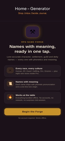 RPG Name Forge: for D&D iPhone screenshot