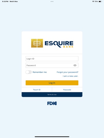 Esquire Bank Mobile Banking iPad screenshot