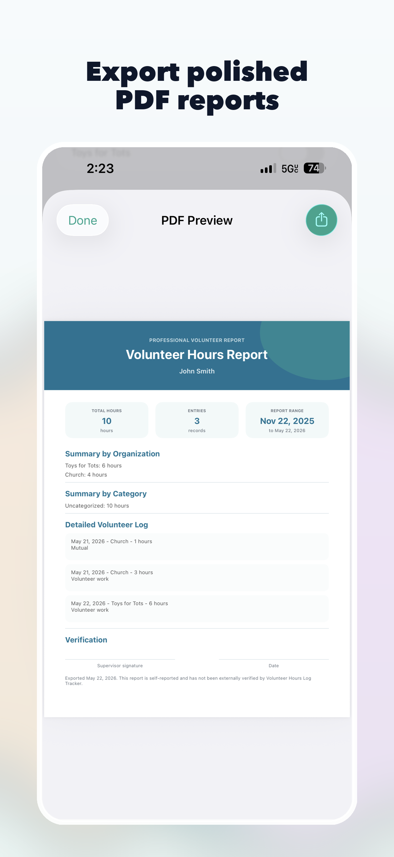 Volunteer Hours Log Tracker screenshot 3
