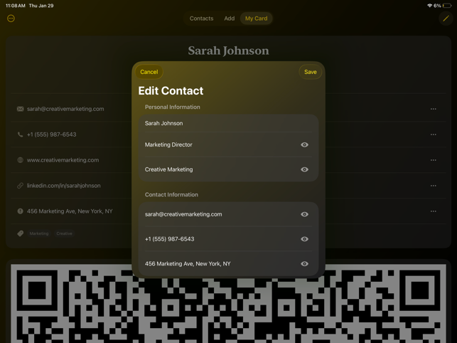 Carte Beam : Carte de visite IA + capture d'écran QR