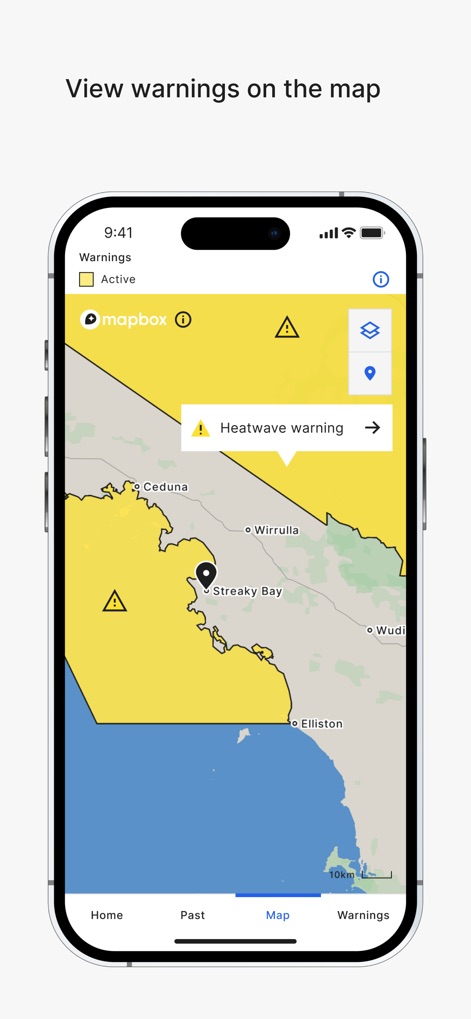 BOM Weather - The map interface highlights active warning areas, allowing users to visually identify heatwave warnings across regions.