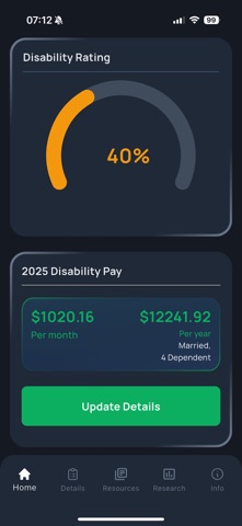 VA Disability Rates Calculator screenshot
