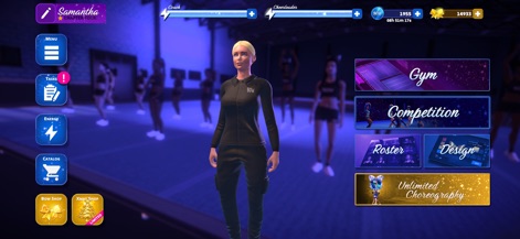 Boss of the World - Explore the intuitive main interface, where users can navigate between comprehensive management options like 'Gym' and creative tools such as 'Unlimited Choreography'.