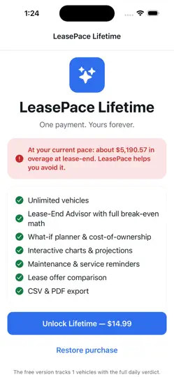 Captura de pantalla de LeasePace: Lease Mileage en iPhone 4