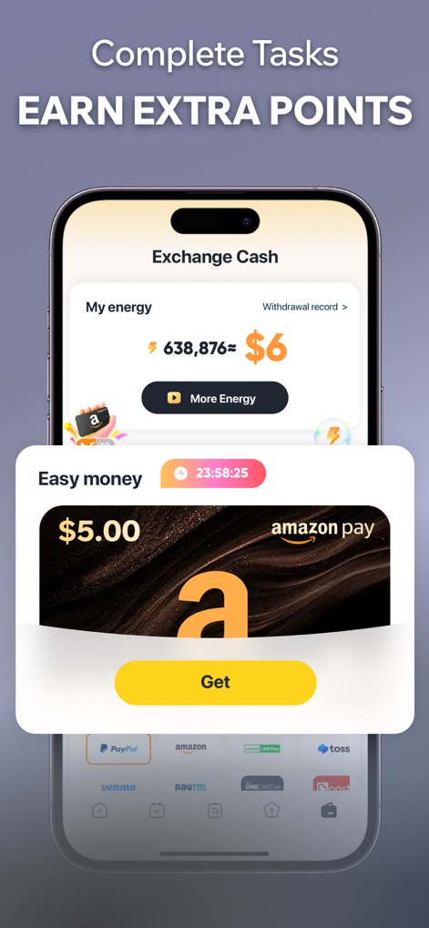 Perfit: Walk to Earn Rewards - Explore the cash-out process, including the "Withdrawal record" link for transaction history, and the appealing "Easy money" offers like Amazon Pay gift cards.