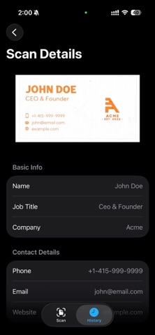 Scanner for Business Cards screenshot