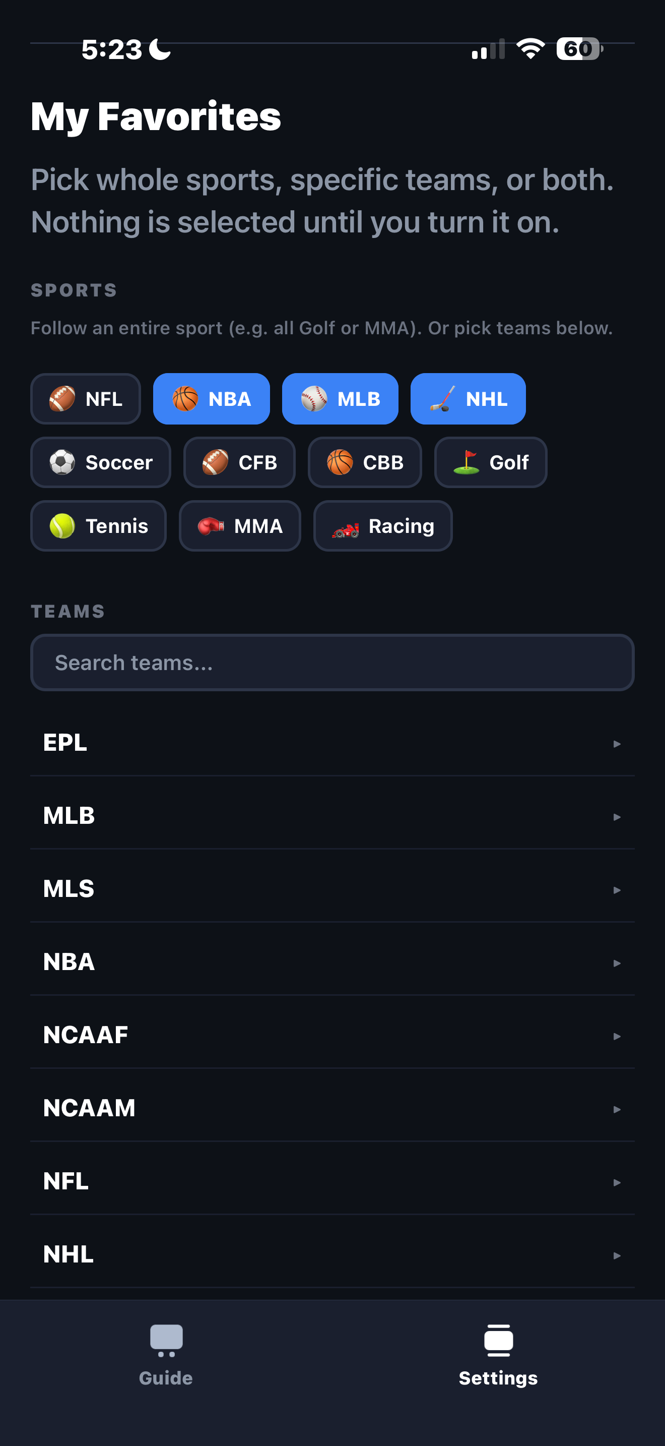 Lineup - Live Sports TV Guide