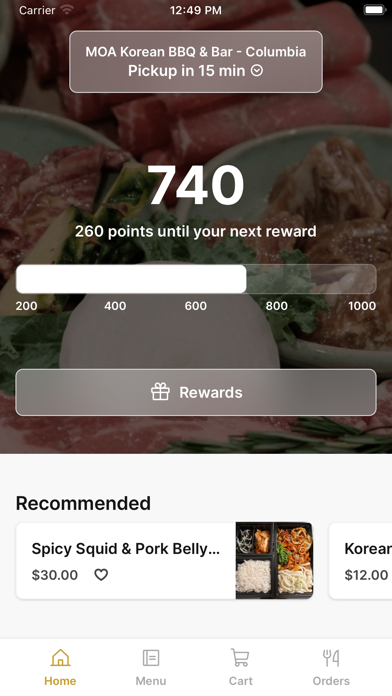 MOA Korean BBQ iPhone screenshot 1 - Food & Drink app