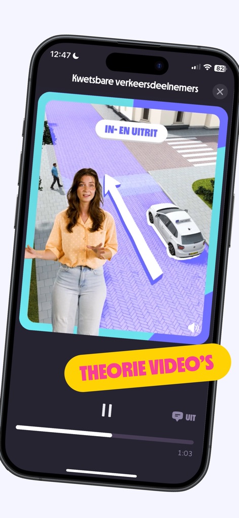On My Way - Users can master driving theory with engaging video lessons featuring an expert instructor and clear animated road scenarios.