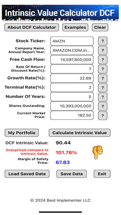 Intrinsic Value Calculator DCF Screenshot