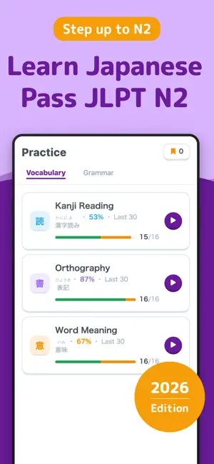 JLPT N2 Test Prep: Vocab Kanji screenshot 1