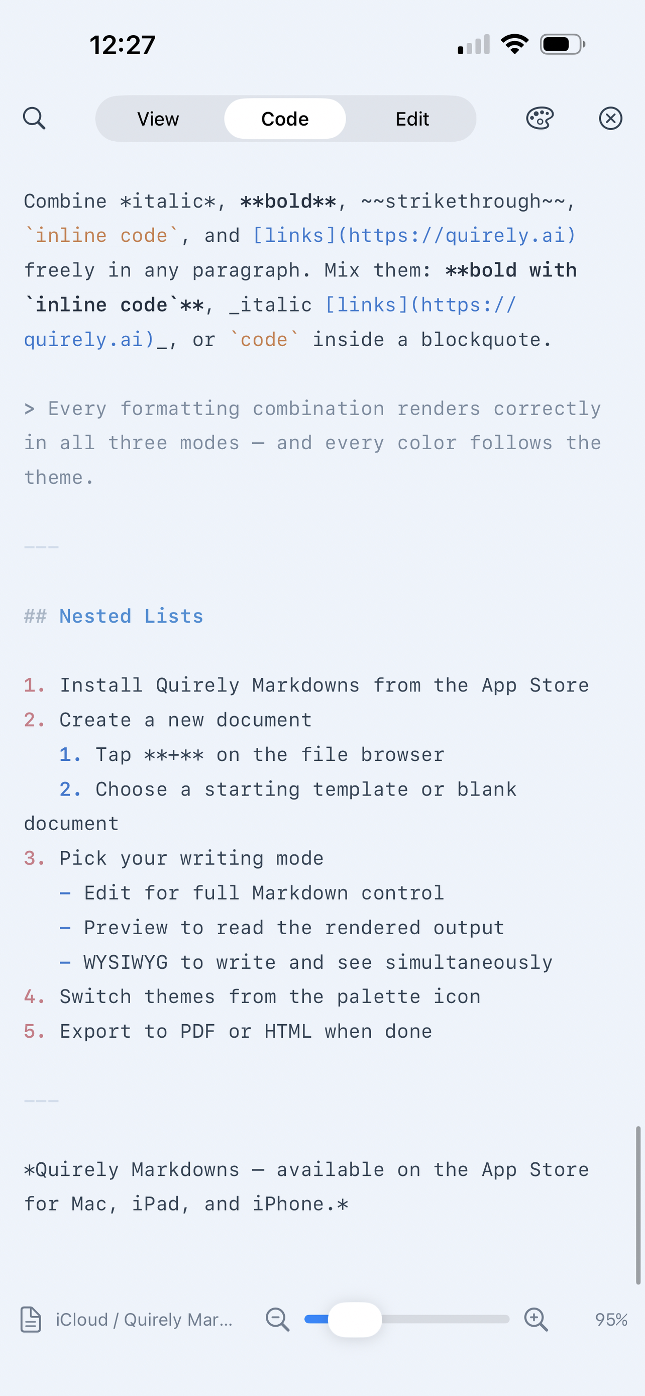 Quirely Markdowns Editor