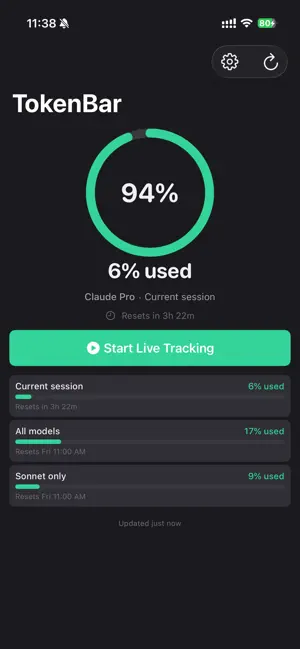 TokenBar Mobile iPhone screenshot 2