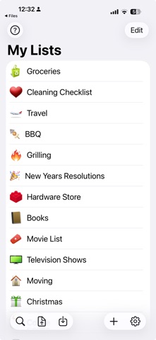 My Lists app screenshot