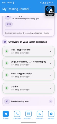 Workout Diary 1 iPhone screenshot
