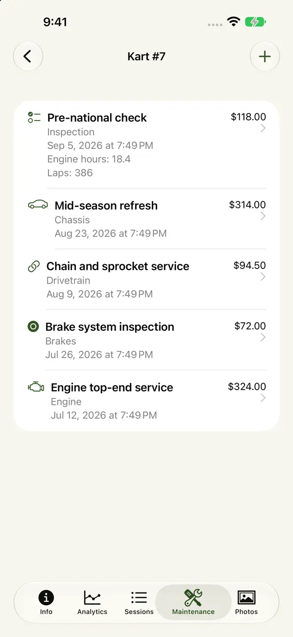 KartTrackerAI maintenance history