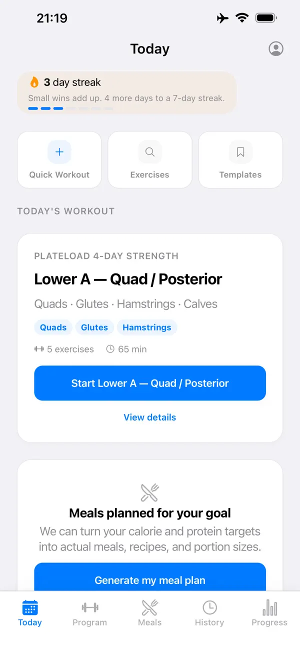 Screenshot #1 pour PlateLoad: Workout & Meals
