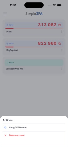 Simple2FA iPhone screenshot