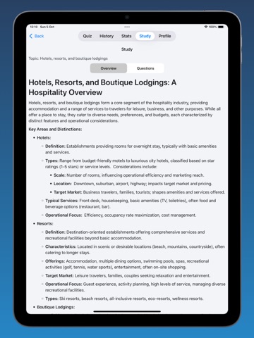 Hospitality Quiz iPad screenshot