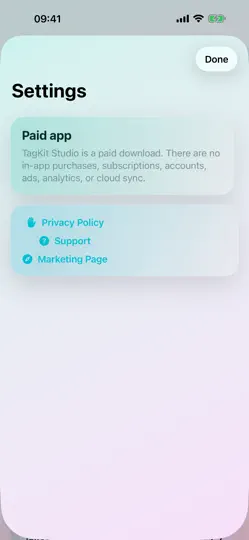 Captura de pantalla de TagKit Studio en iPhone 5