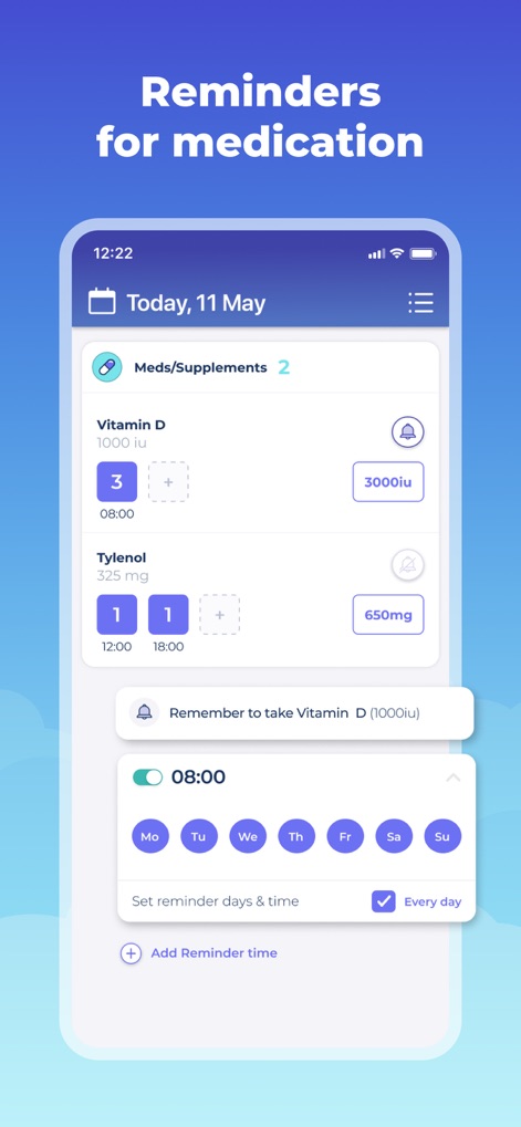Bearable - Symptom Tracker - Cet outil aide les utilisateurs à gérer leurs médicaments et suppléments grâce à des rappels personnalisables et une gestion précise des doses et des horaires.