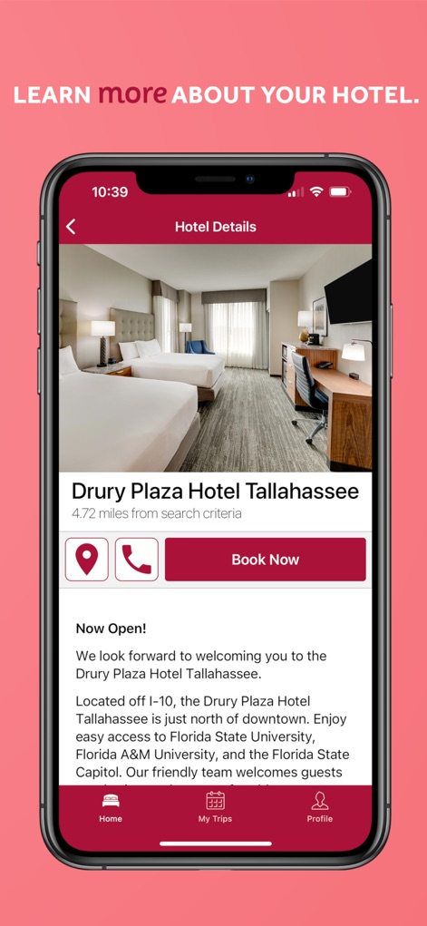 Drury Hotels - Users can explore comprehensive hotel details, including vibrant room imagery and crucial location specifics for informed decisions.