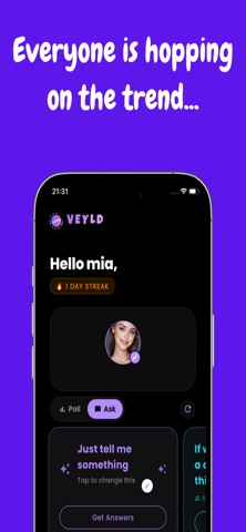 Veyld: ask me anything, polls iPhone screenshot