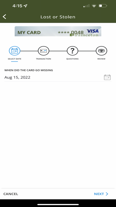 Princeton Federal CU Cards Screenshot