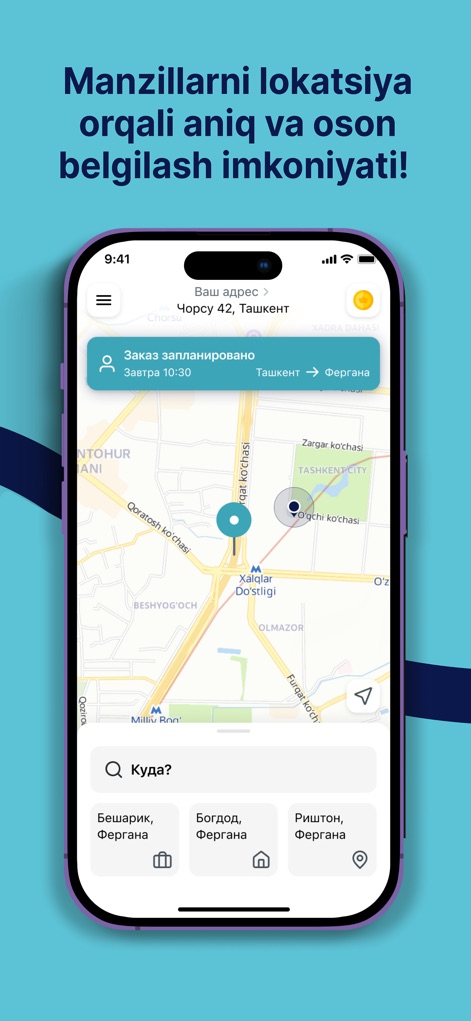 Rizo GO - 사용자는 이 앱의 인터랙티브 지도를 활용하여 출발지 및 목적지 주소를 쉽고 정확하게 지정할 수 있으며, 지도상의 지점 표시와 추천 목적지 목록을 통해 편리하게 여정을 계획합니다.