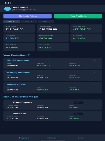 Investments Manager iPad screenshot