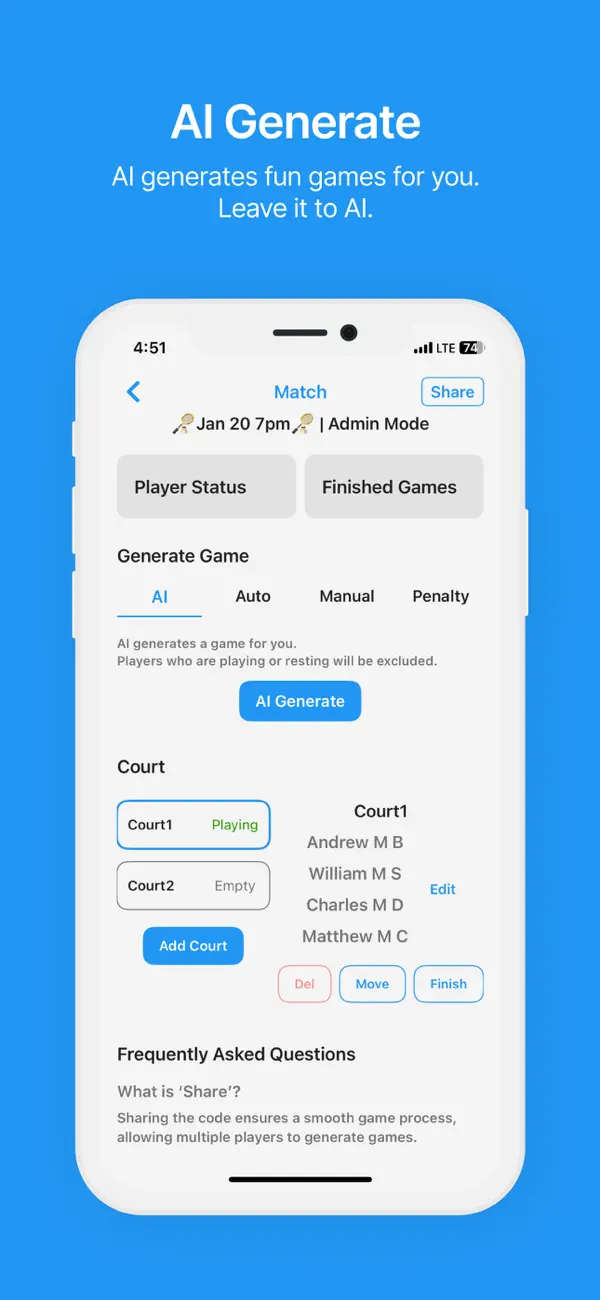 Screenshot #1 pour Matchit | Organize 2vs2 Games