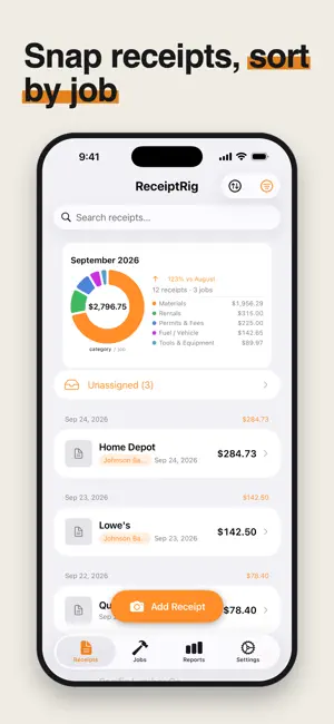 Job Expenses & Tax: ReceiptRig screenshot 1