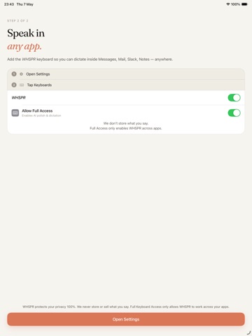 WHSPR – AI Voice Keyboard iPad screenshot