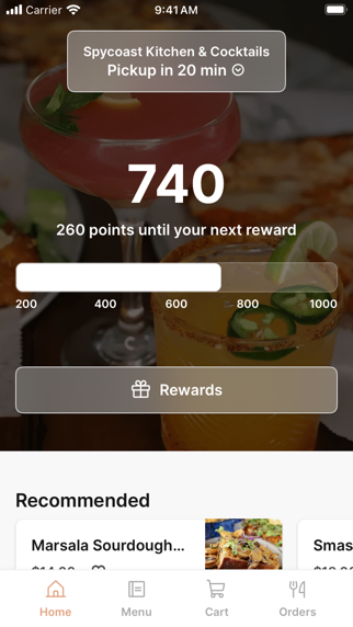 Spycoast Kitchen & Cocktails app screenshot