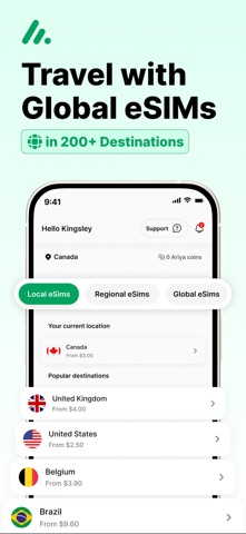 Ariya: eSIM Travel & Giftcards iPhone screenshot