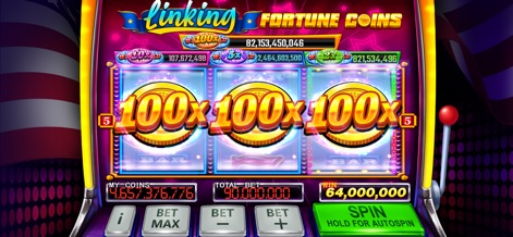 Ignite Classic Slots-Casino - Uncover the thrilling 'Linking Fortune Coins' game showcasing massive '100x100x100x' multipliers for exponential wins and a colossal jackpot total.