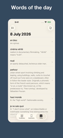 French vocabulary in English screenshot