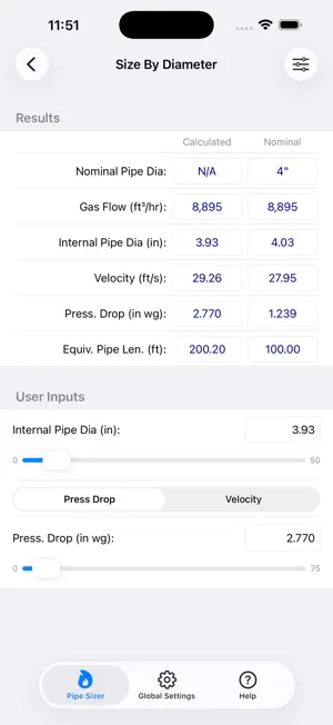 HVAC Pipe Sizer - Gas Plus screenshot 3