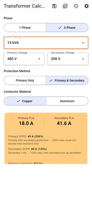 Transformer Calc NEC screenshot 2