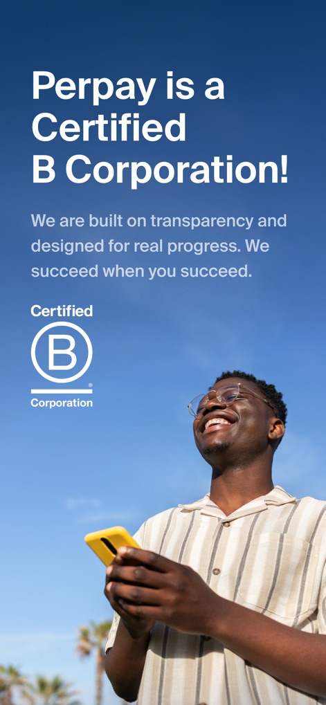 Perpay - Shop and Build Credit - The image proudly features the "Certified B Corporation" logo, reinforcing the app's dedication to transparency and social responsibility.